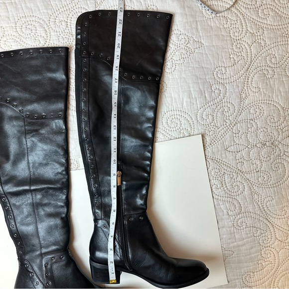 Vince Camuto over knee tall black leather studded boots - Picture 2 of 6